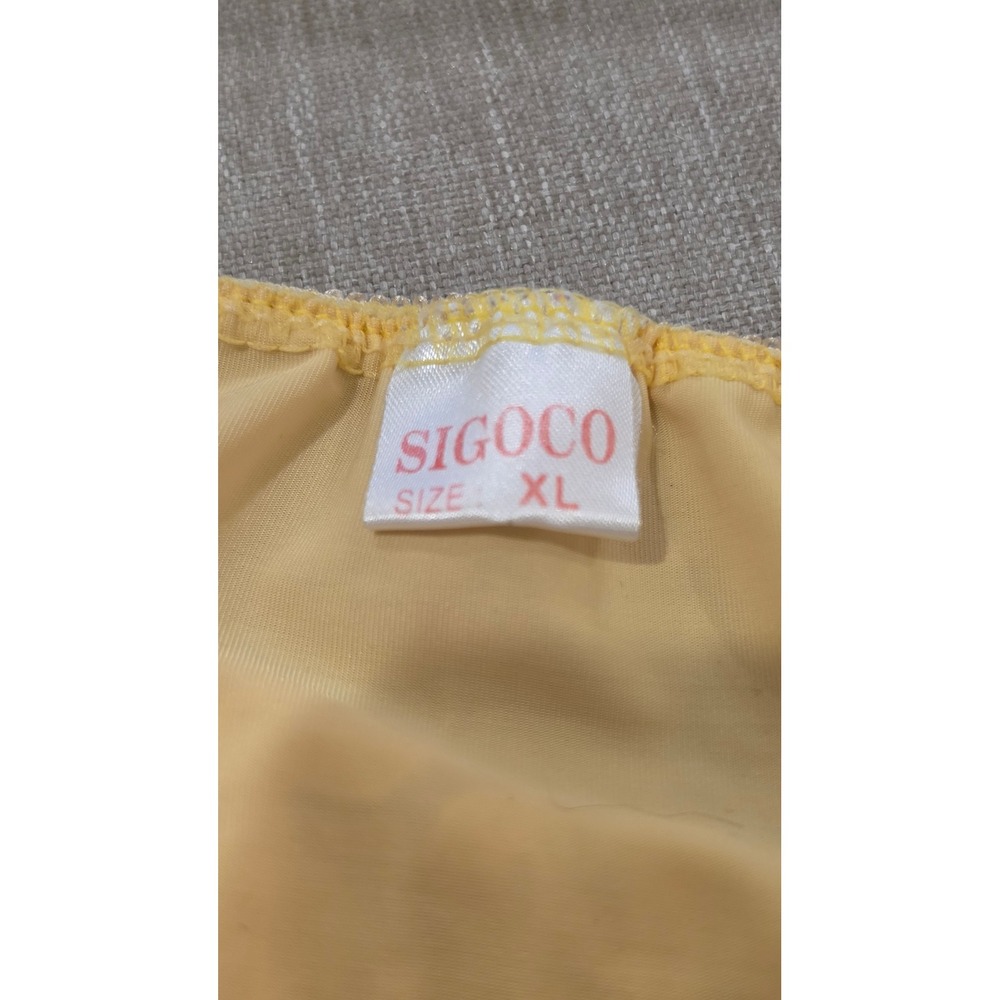 VTG Yellow Floral Lace Trim Nightgown Adjustable Straps Chemise Slip Dress SZ XL - Picture 4 of 11